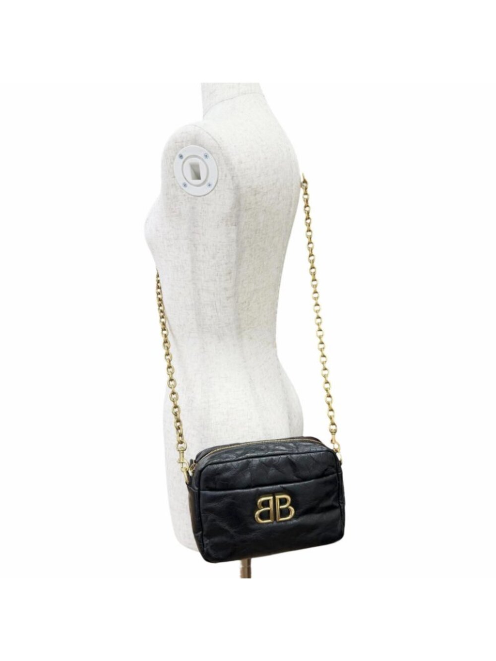 Balenciaga Monaco Arena Calfskin Camera Bag Chain Black Antique Gold - Picture 5 of 13